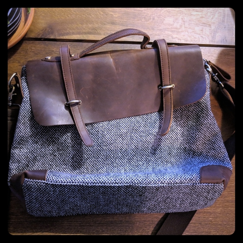 Anthropology leather/wool messenger bag